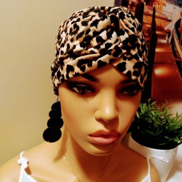 Leopard Cheetah PRE-TIED HEADWRAP - Pre-Tied Turban, Pre Tied Head Scarf, Head - Picture 3 of 7